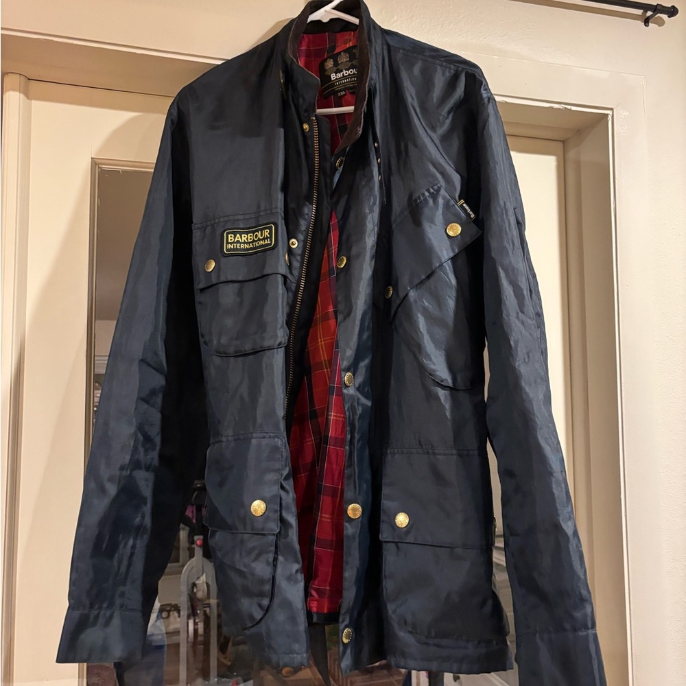 Barbour Navy Jacket with Red Lining